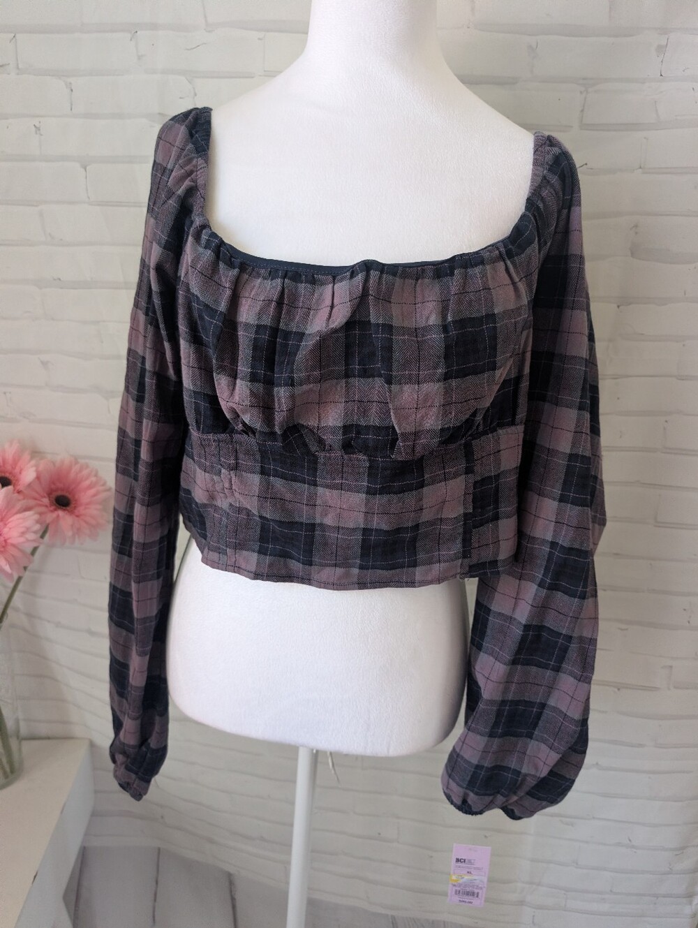 Nwt Wild Fable Plaid Square-Neck Crop Top
